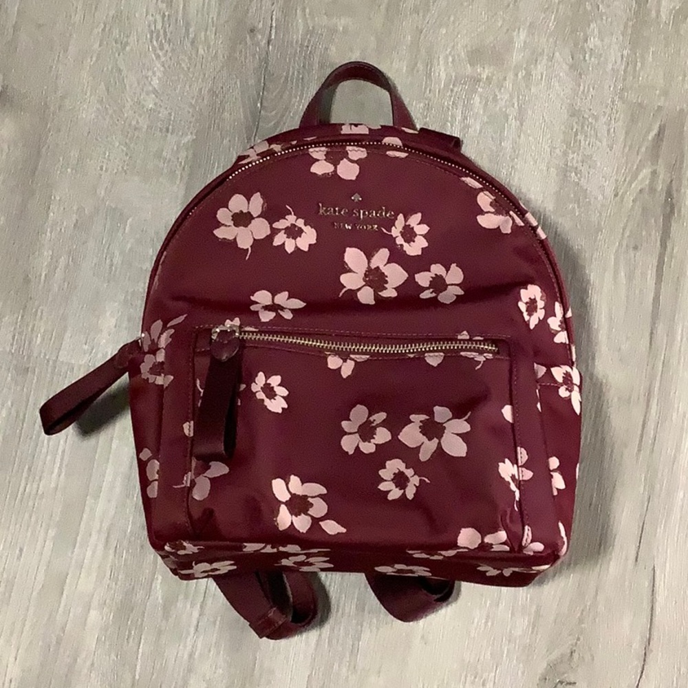 Kate Spade Chelsea medium deep berry floral backpack purse